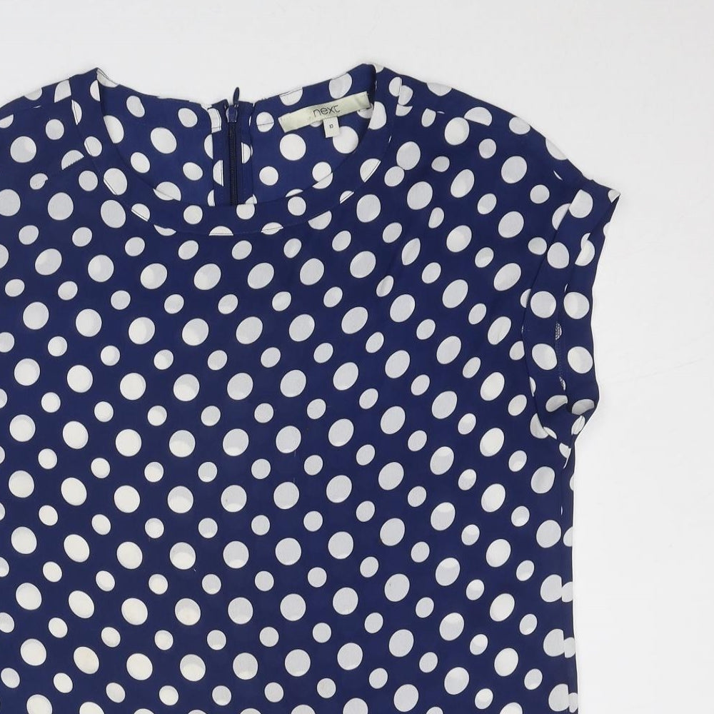 NEXT Womens Blue Polka Dot Polyester Basic Blouse Size 10 Round Neck