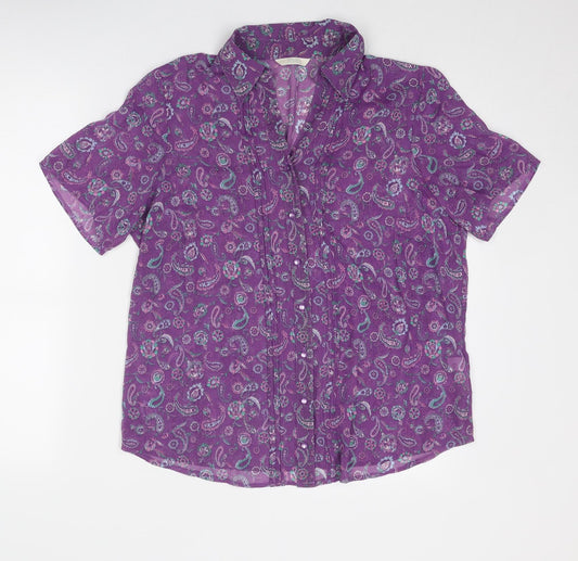 Marks and Spencer Womens Purple Paisley Polyester Basic Button-Up Size 16 Collared