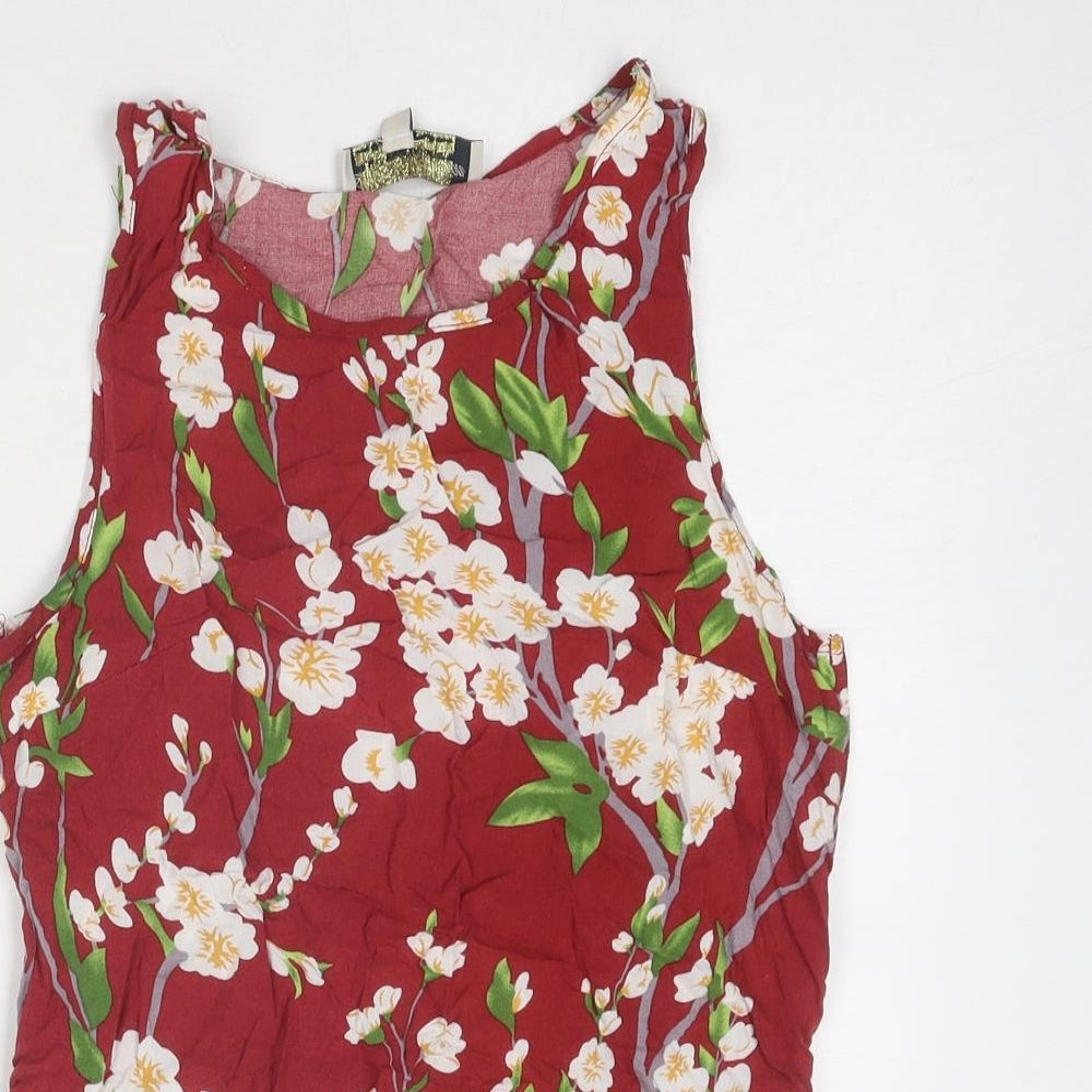 Parisian Collection Womens Red Floral Viscose Basic Tank Size 10 Round Neck