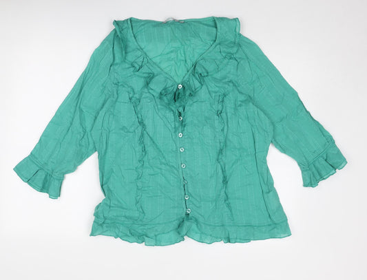 Per Una Womens Green Cotton Basic Button-Up Size 20 V-Neck