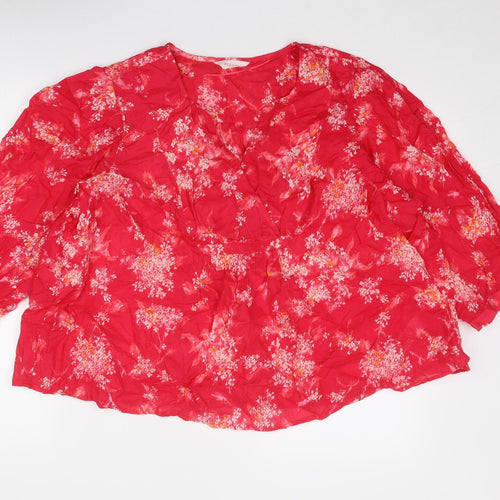 Per Una Womens Pink Geometric Cotton Basic Blouse Size XL V-Neck