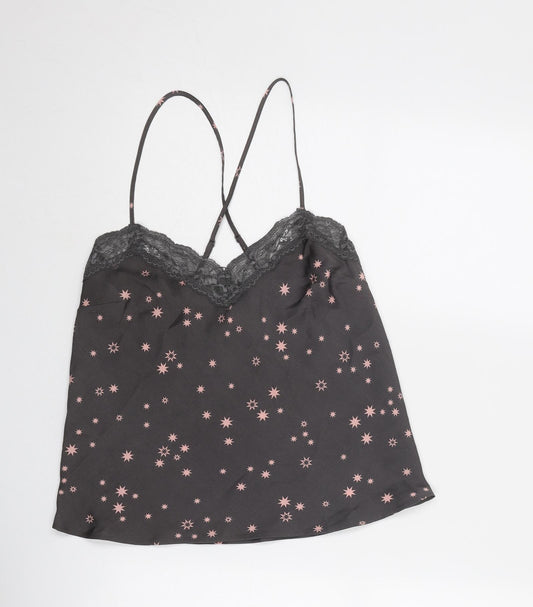 Marks and Spencer Womens Grey Geometric Polyester Camisole Tank Size 8 V-Neck - Star Print, Lace Details