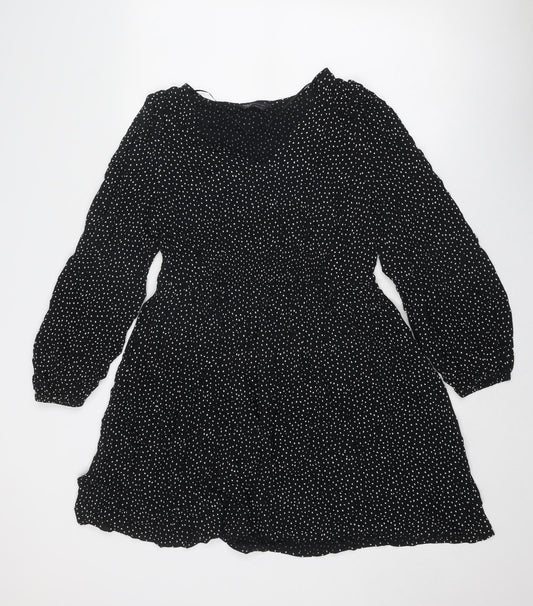 Marks and Spencer Womens Black Geometric Viscose A-Line Size 12 V-Neck Pullover