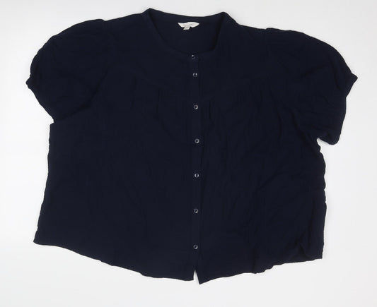 Per Una Womens Blue Cotton Basic Button-Up Size 14 Round Neck