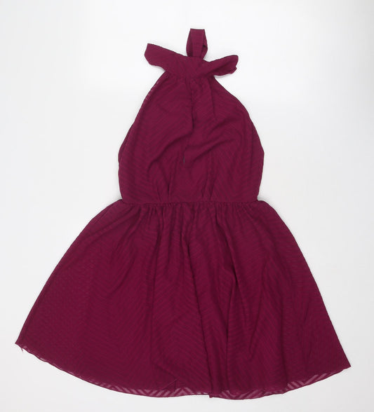 H&M Womens Purple Geometric Polyester A-Line Size 10 Halter Zip - Open Back