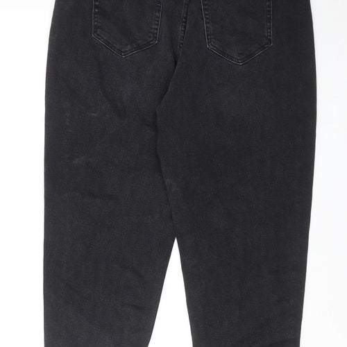 Marks and Spencer Womens Black Cotton Tapered Jeans Size 14 Regular Zip