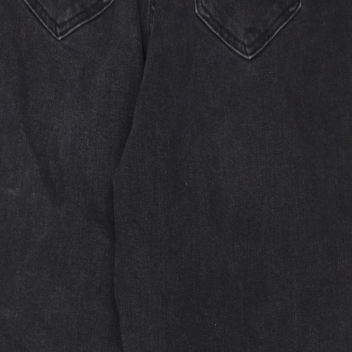 Marks and Spencer Womens Black Cotton Tapered Jeans Size 14 Regular Zip