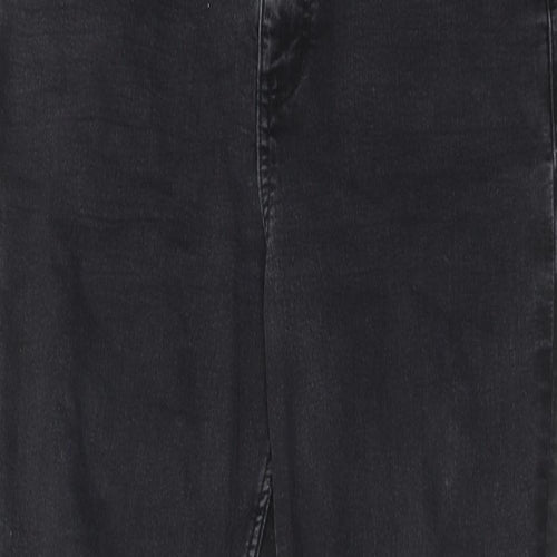 Marks and Spencer Womens Black Cotton Skinny Jeans Size 14 Regular Zip - Distressed Hems