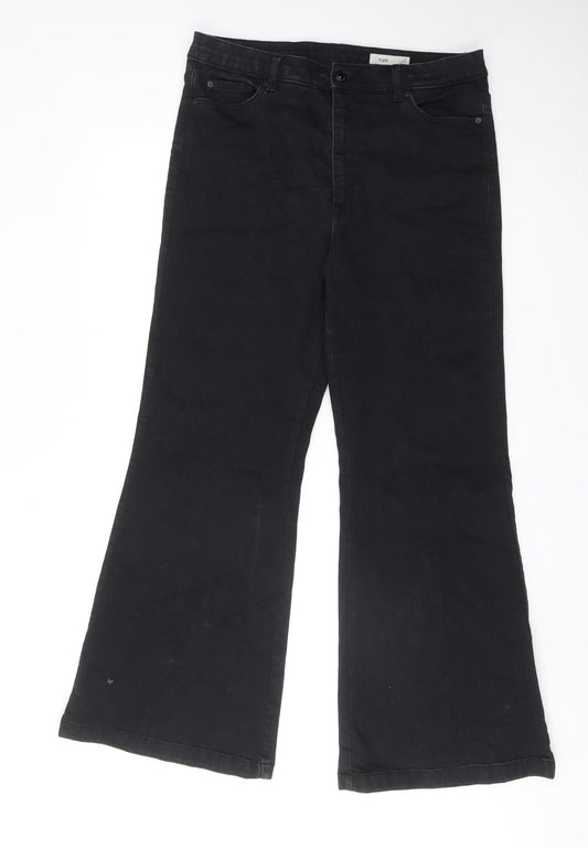 Marks and Spencer Womens Black Cotton Flared Jeans Size 16 Regular Zip