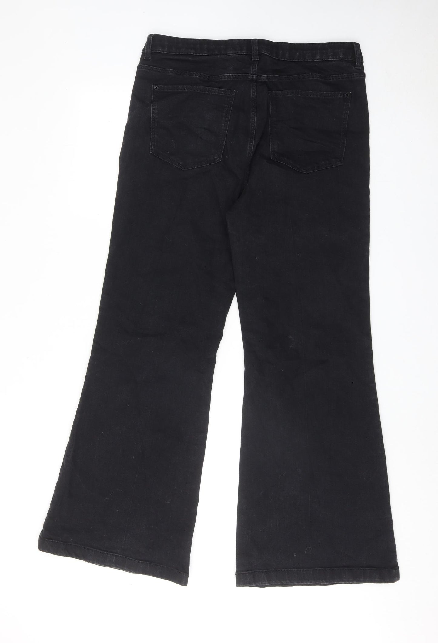Marks and Spencer Womens Black Cotton Flared Jeans Size 16 Regular Zip