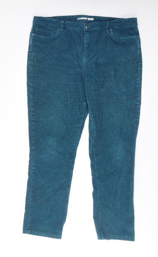 Lands' End Womens Blue Cotton Trousers Size 18 Regular Zip