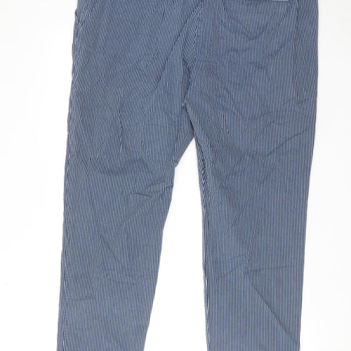 Marks and Spencer Womens Blue Striped Cotton Trousers Size 18 Regular Zip