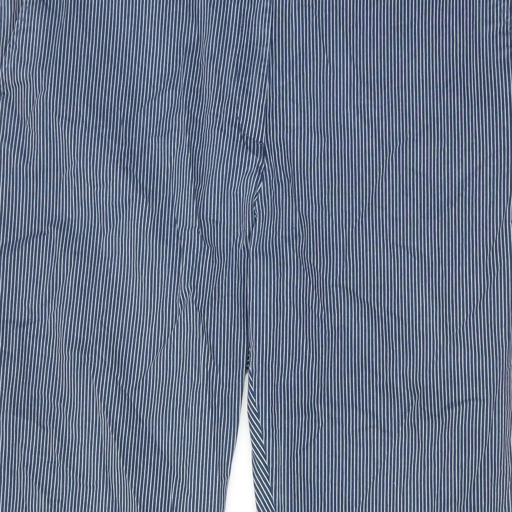 Marks and Spencer Womens Blue Striped Cotton Trousers Size 18 Regular Zip