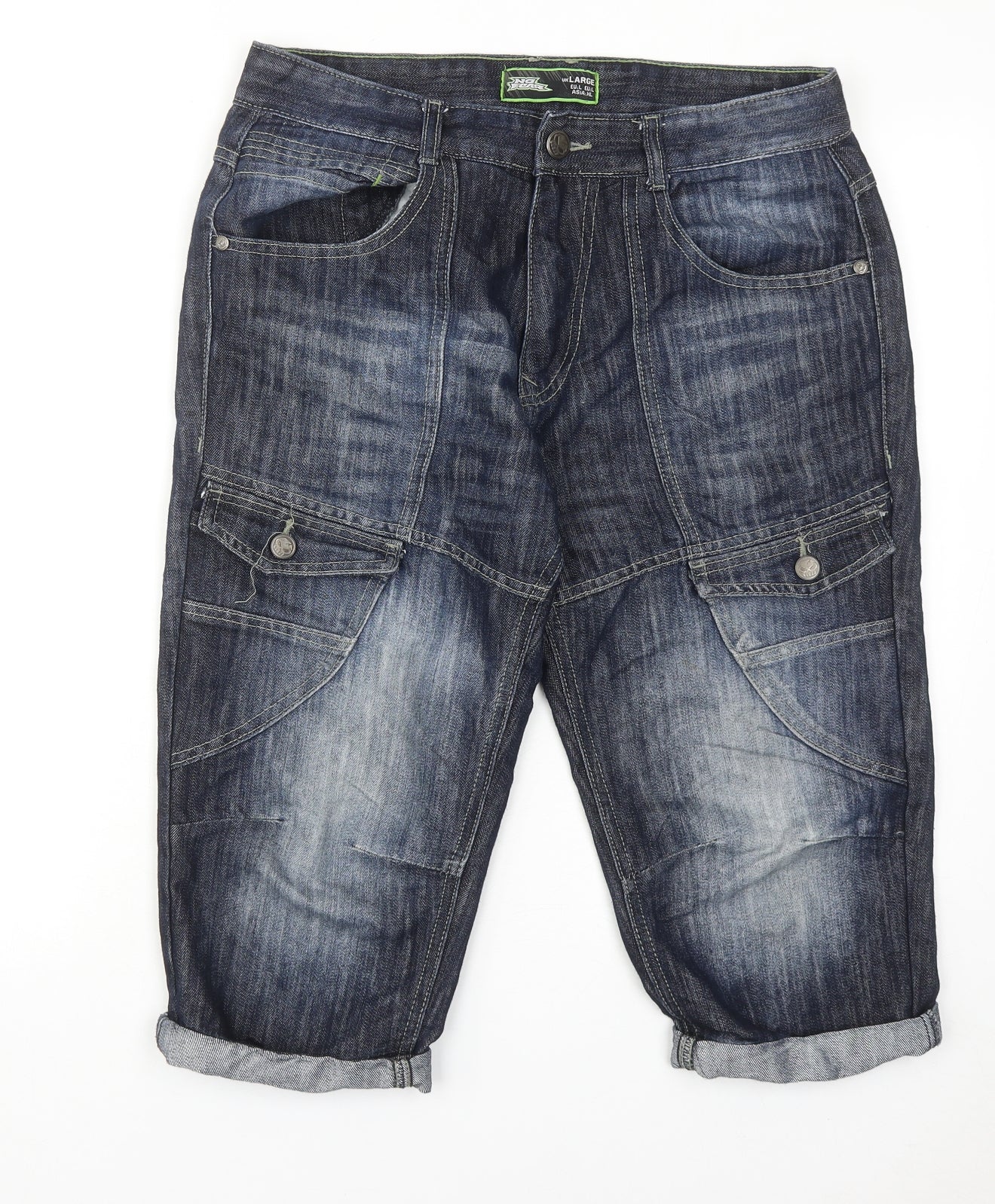 No Fear Mens Blue Cotton Bermuda Shorts Size L Regular Zip
