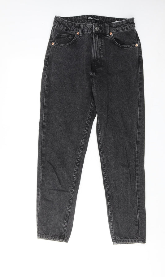 Zara Womens Black Cotton Tapered Jeans Size 8 Regular Zip