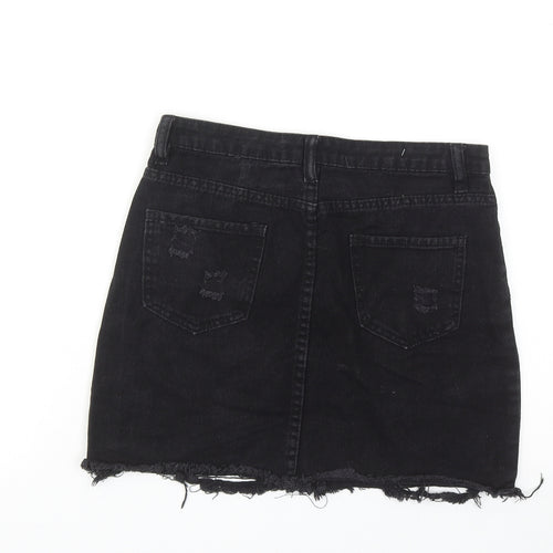 Denim Club Womens Black Cotton A-Line Skirt Size 10 Zip - Distressed Look