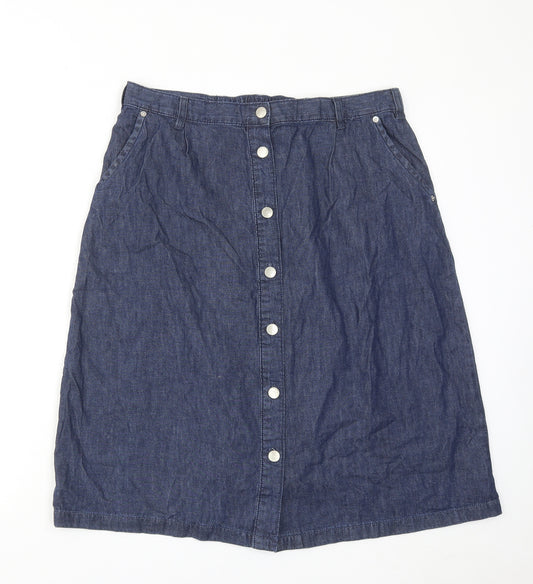 Damart Womens Blue Cotton A-Line Skirt Size 16 Button