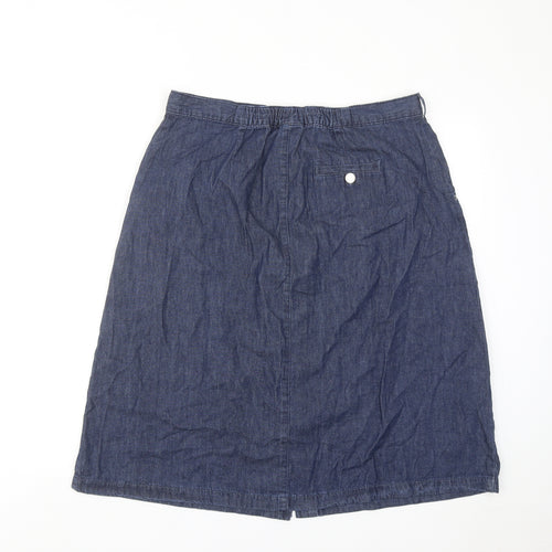 Damart Womens Blue Cotton A-Line Skirt Size 16 Button