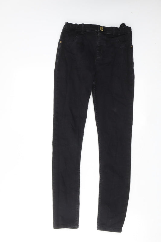 River Island Boys Black Cotton Skinny Jeans Size 12 Years Regular Zip