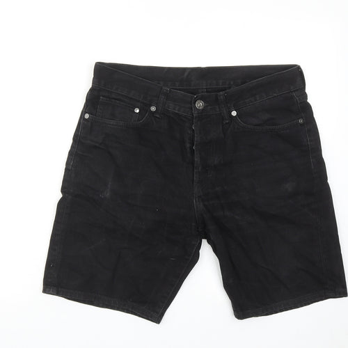 H&M Mens Black Cotton Bermuda Shorts Size 32 in Regular Button