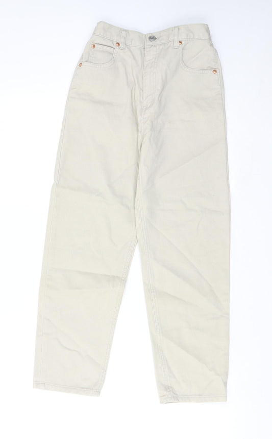 Adams Girls Beige Cotton Straight Jeans Size 10 Years Regular Zip