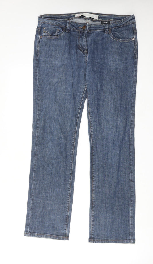 NEXT Womens Blue Cotton Straight Jeans Size 14 Regular Zip