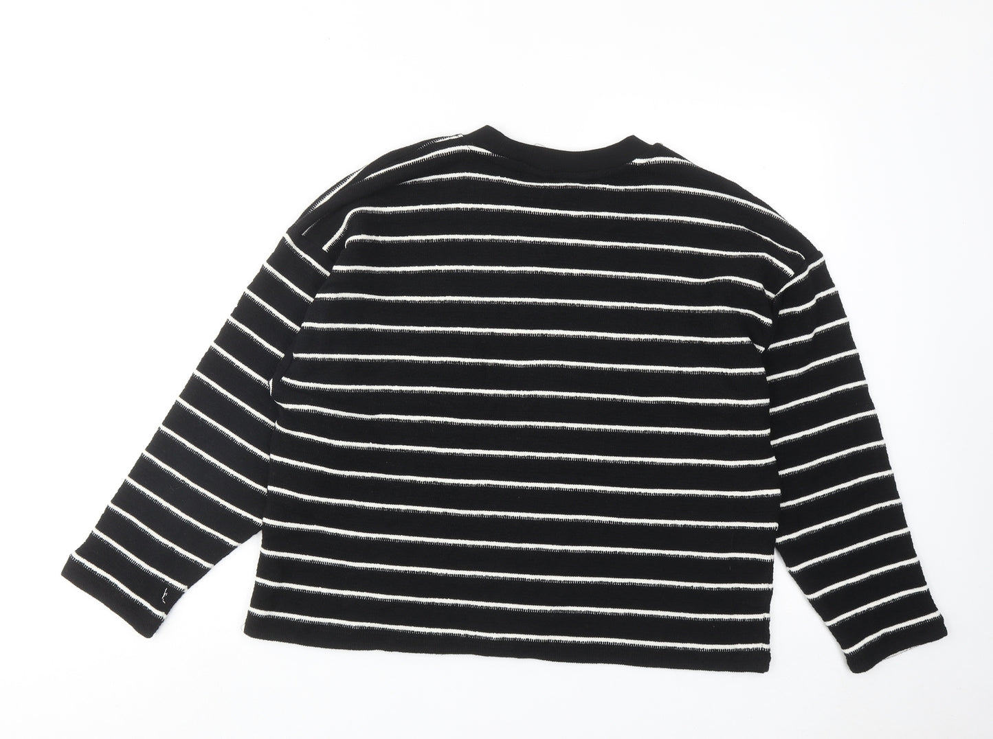 Marks and Spencer Womens Black Round Neck Striped Cotton Pullover Jumper Size 16