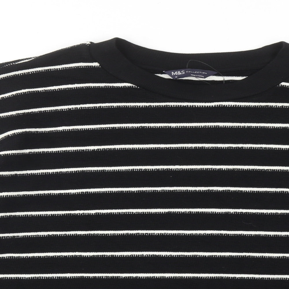 Marks and Spencer Womens Black Round Neck Striped Cotton Pullover Jumper Size 16