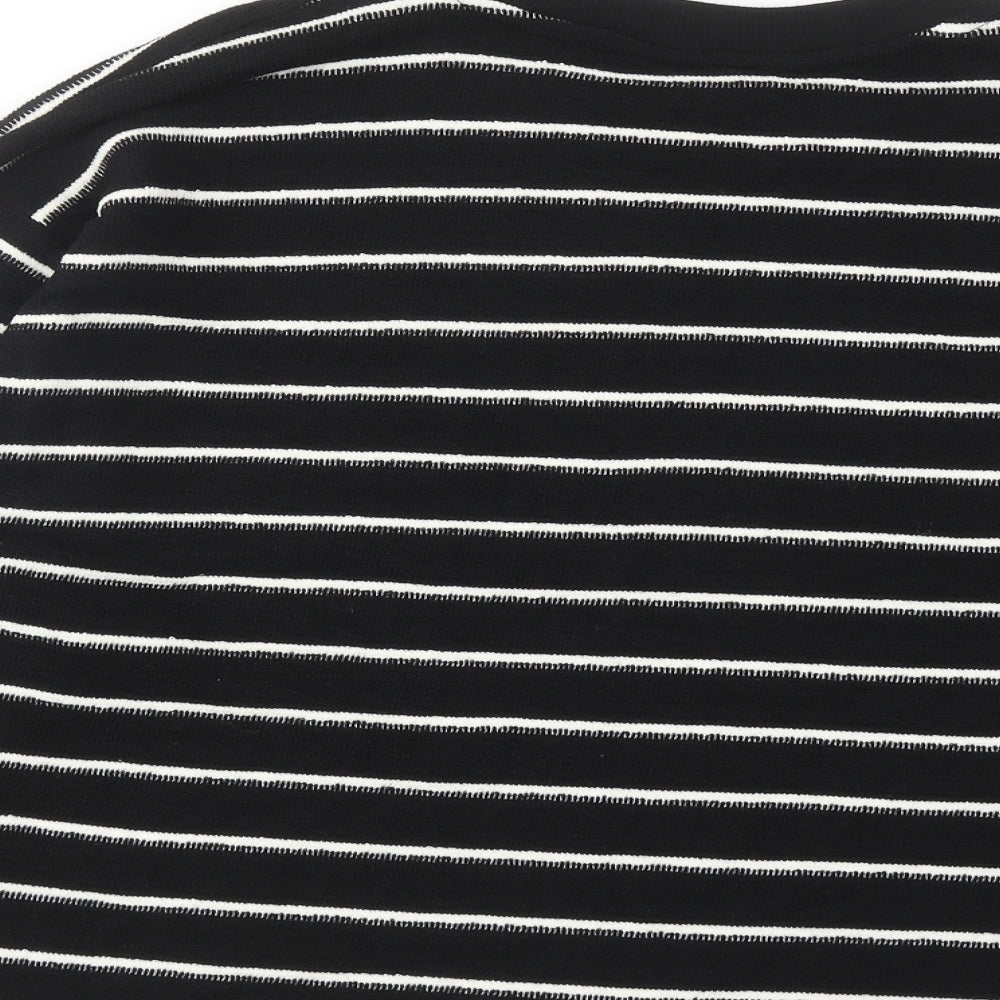 Marks and Spencer Womens Black Round Neck Striped Cotton Pullover Jumper Size 16