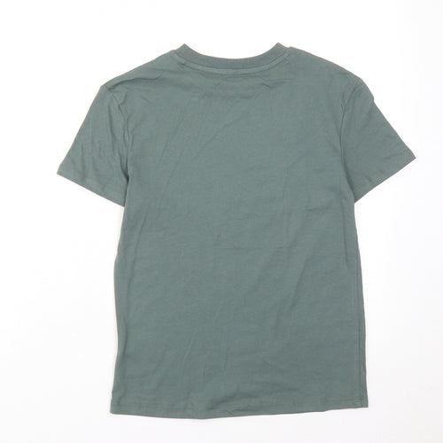 Marks and Spencer Boys Green Cotton Basic T-Shirt Size 8-9 Years Round Neck Pullover