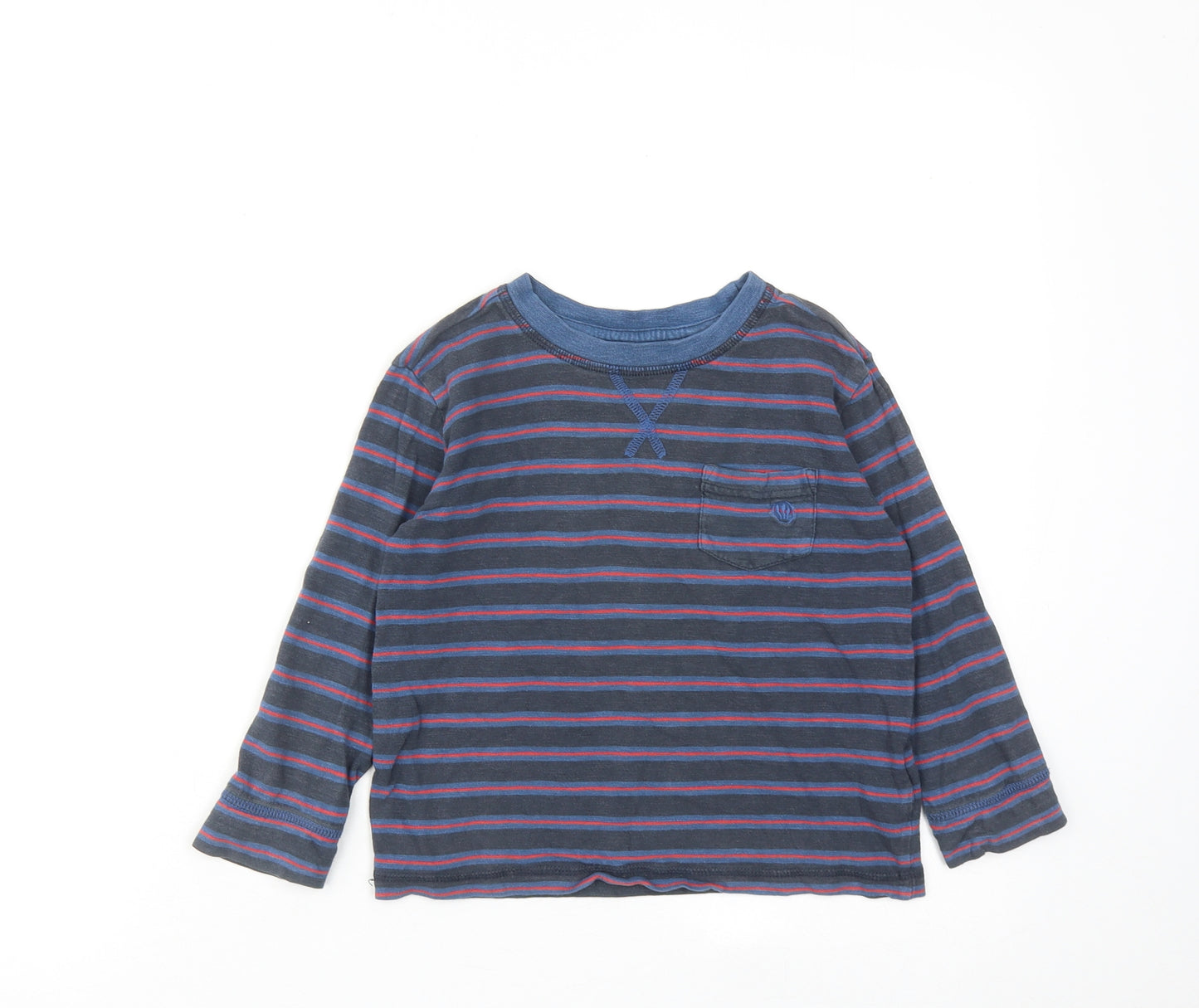 Fat Face Boys Blue Striped Cotton Basic T-Shirt Size 4-5 Years Round Neck Pullover