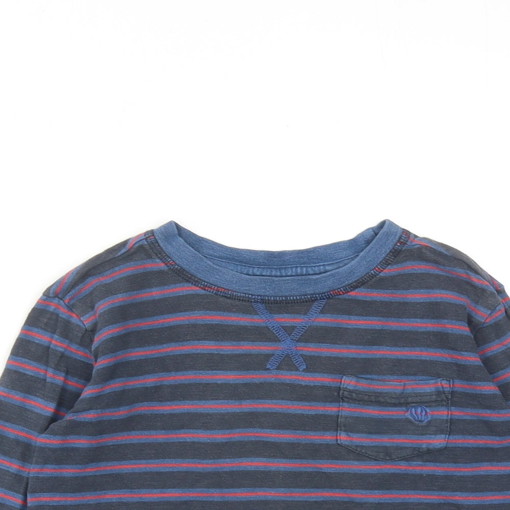 Fat Face Boys Blue Striped Cotton Basic T-Shirt Size 4-5 Years Round Neck Pullover