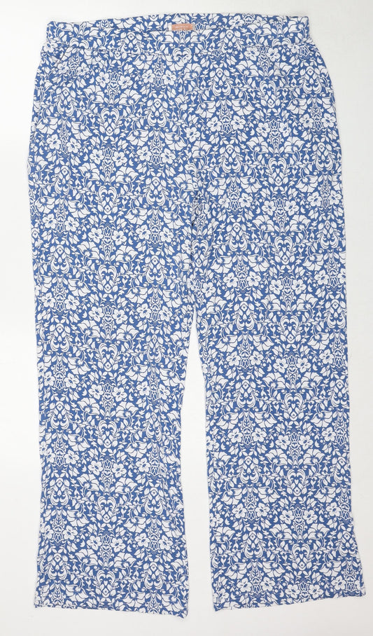 Anna Rose Womens Blue Floral Viscose Trousers Size 18 Regular