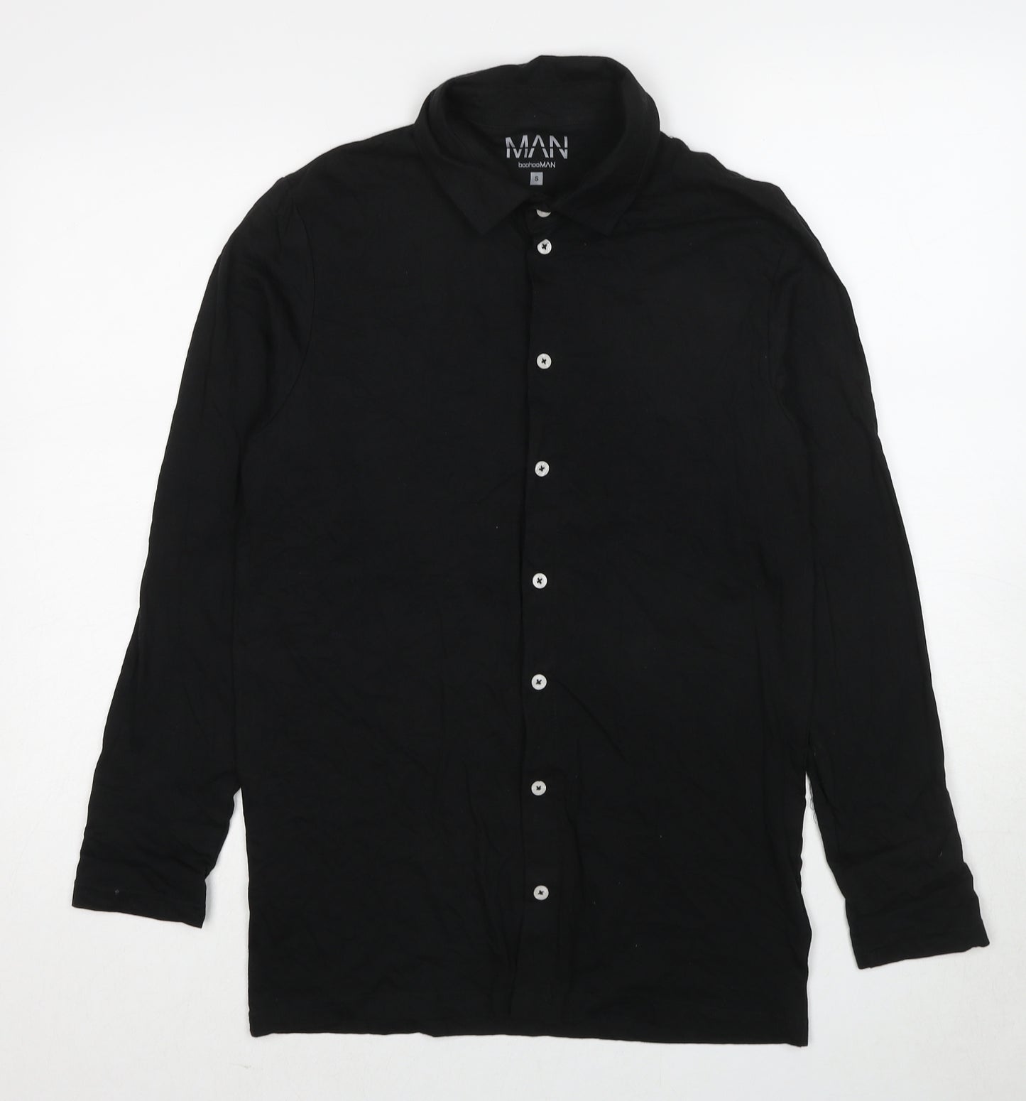 Boohoo Mens Black Cotton Button-Up Size S Collared Button