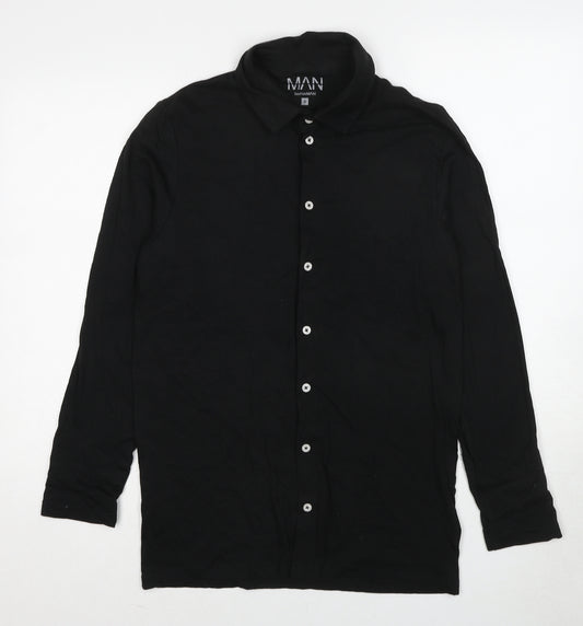 Boohoo Mens Black Cotton Button-Up Size S Collared Button