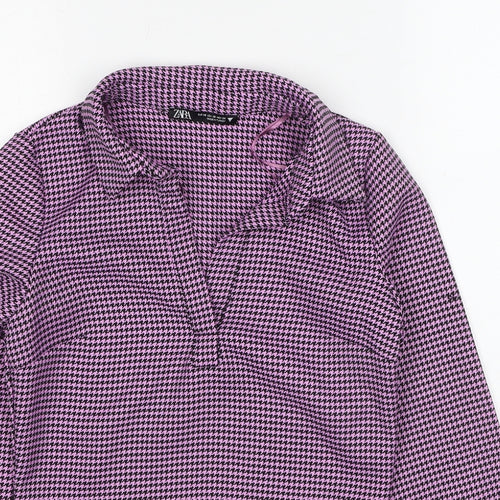 Zara Womens Pink Geometric Polyester Basic Blouse Size XS Collared