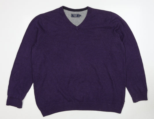 Maine Mens Purple V-Neck Cotton Pullover Jumper Size XL Long Sleeve