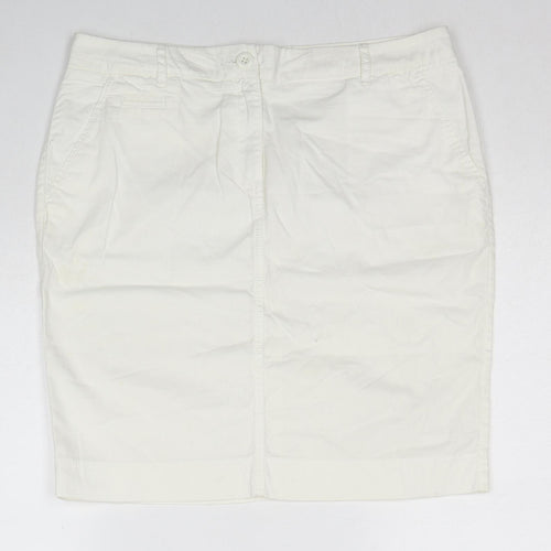 Marks and Spencer Womens White Cotton A-Line Skirt Size 12 Zip