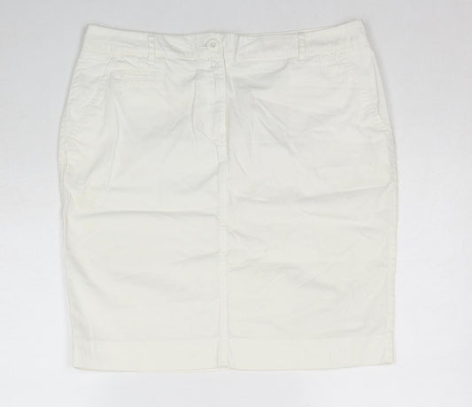 Marks and Spencer Womens White Cotton A-Line Skirt Size 12 Zip