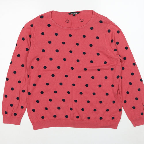 Bonmarché Womens Pink Round Neck Polka Dot Cotton Pullover Jumper Size 18 - Size 18-20