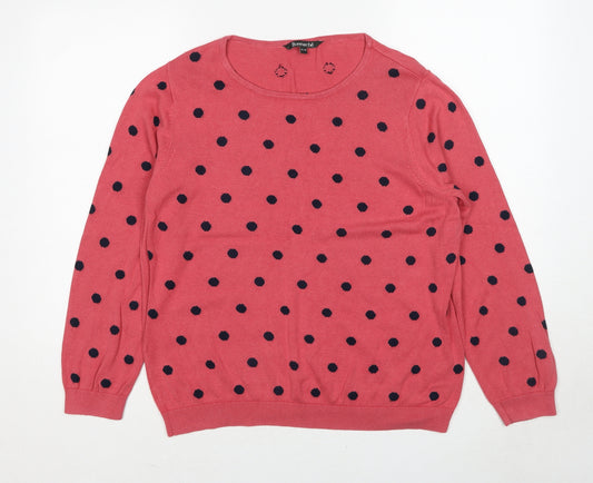 Bonmarché Womens Pink Round Neck Polka Dot Cotton Pullover Jumper Size 18 - Size 18-20