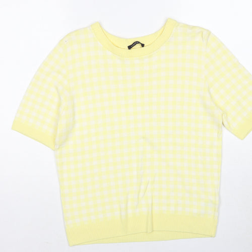Marks and Spencer Womens Yellow Round Neck Check Viscose Pullover Jumper Size 16