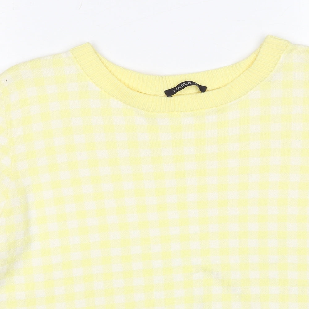 Marks and Spencer Womens Yellow Round Neck Check Viscose Pullover Jumper Size 16