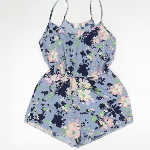 Oh My Love Womens Blue Floral Polyester Playsuit One-Piece Size M Pullover