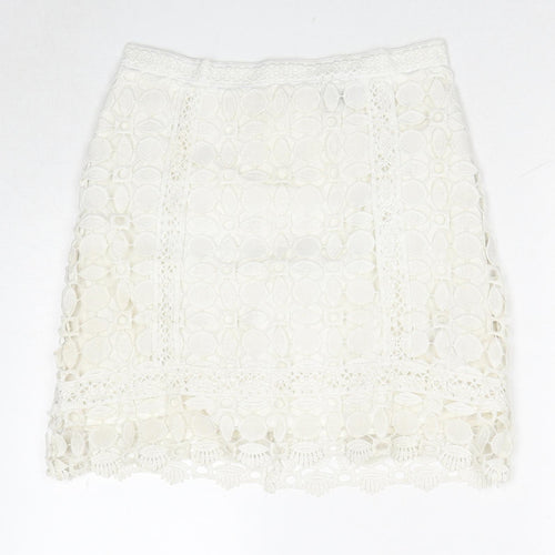Topshop Womens White Geometric Cotton A-Line Skirt Size 10 Zip
