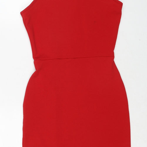 PRETTYLITTLETHING Womens Red Polyester Bodycon Size 10 Round Neck Pullover
