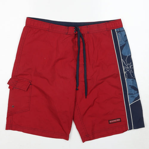 BODYBOARD Mens Red Floral Polyester Sweat Shorts Size M Regular Drawstring - Swim Shorts