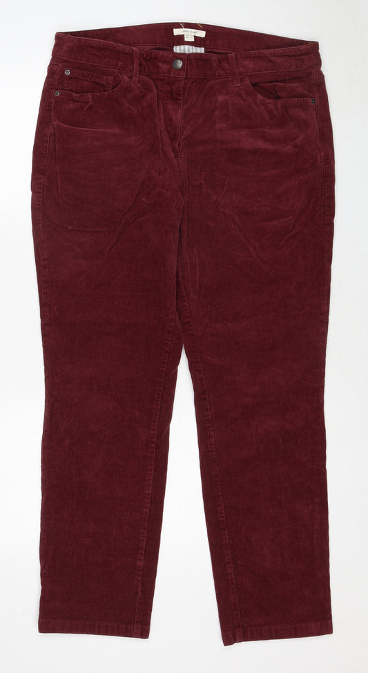 White Stuff Womens Red Cotton Trousers Size 18 Regular Zip