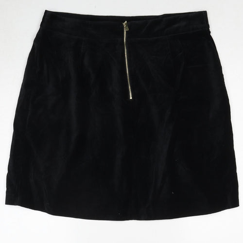 Marks and Spencer Womens Black Cotton A-Line Skirt Size 18 Zip