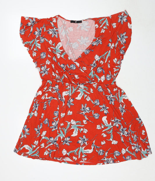 Very Womens Red Floral Viscose Fit & Flare Size 18 V-Neck Pullover